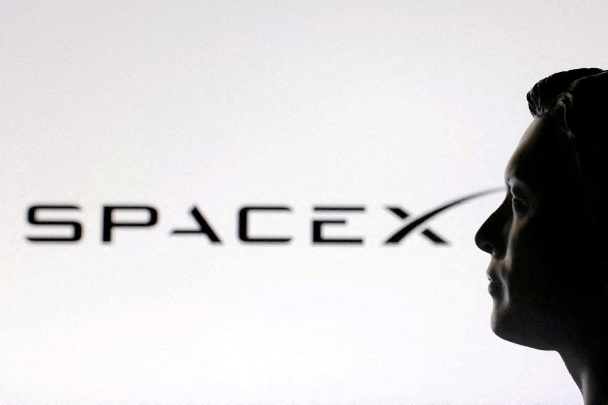 FILE PHOTO: A 3D-printed miniature model of Elon Musk and a SpaceX logo are seen in this illustration .
