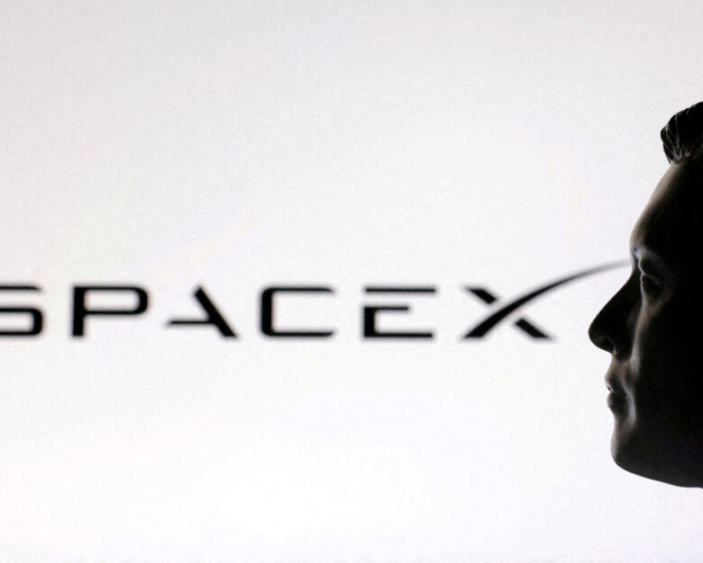 FILE PHOTO: A 3D-printed miniature model of Elon Musk and a SpaceX logo are seen in this illustration .