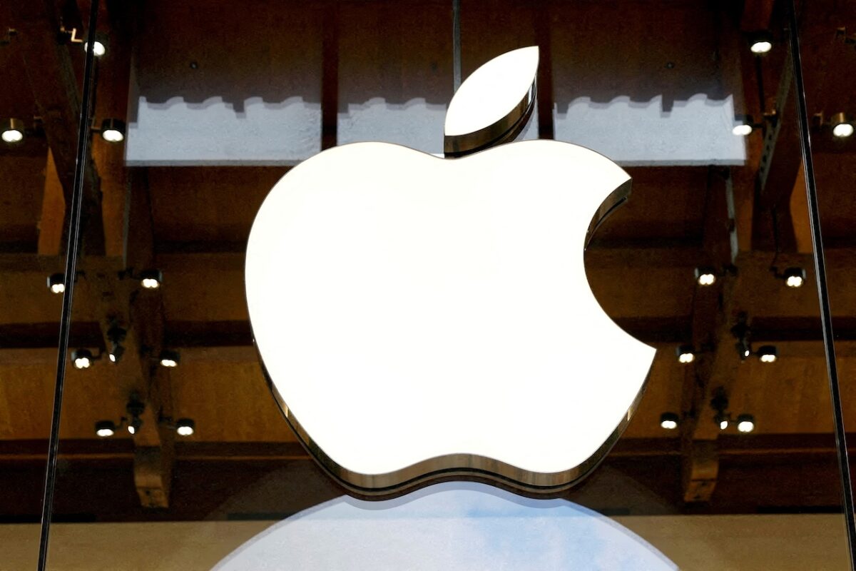 FILE PHOTO: View of an Apple logo at an Apple store in Paris, France, April 23, 2025.
