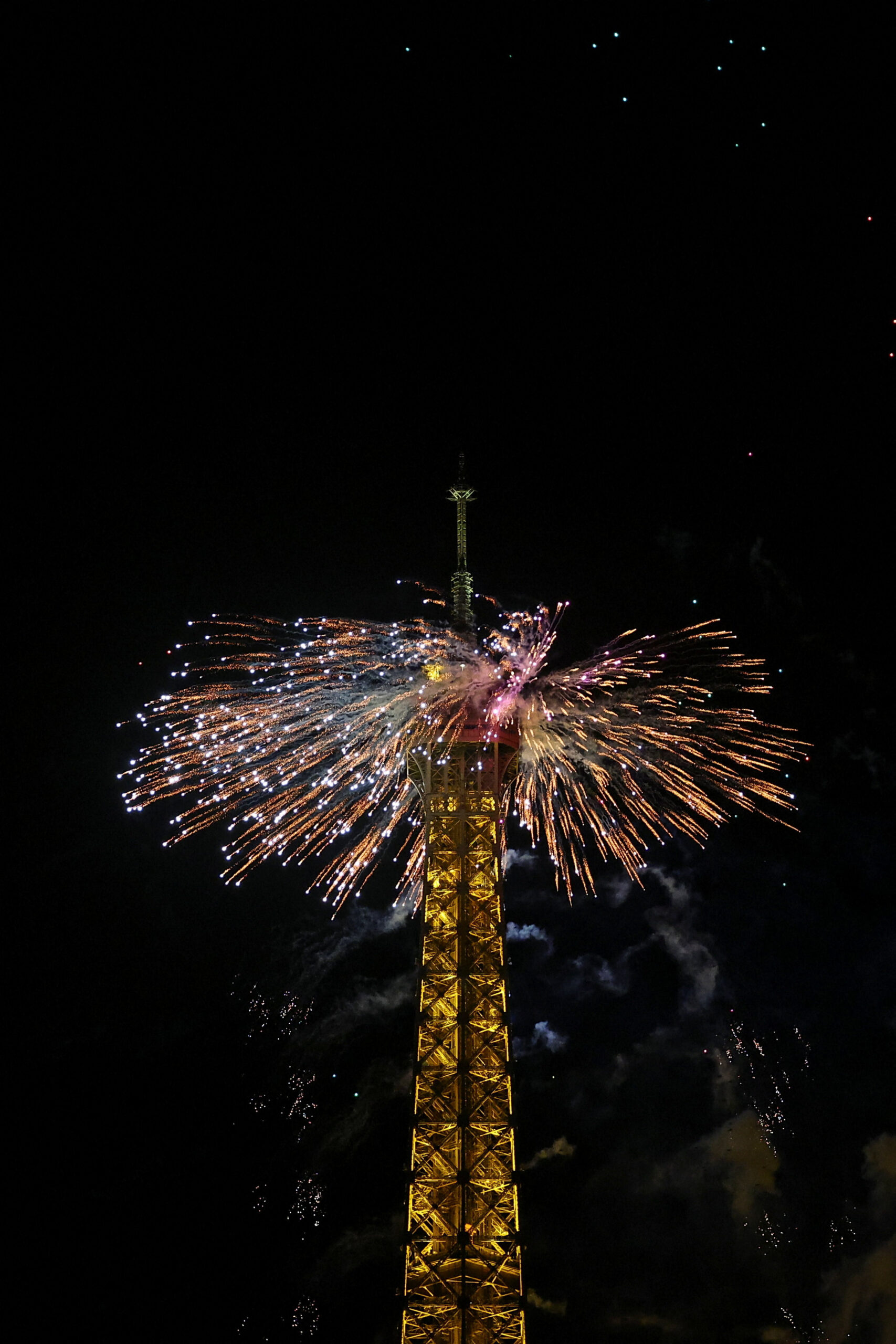 Fireworks shoot off at the Eiffel Tower to mark Bastille Day celebrations in Paris, France, July 13, 2026. REUTERS