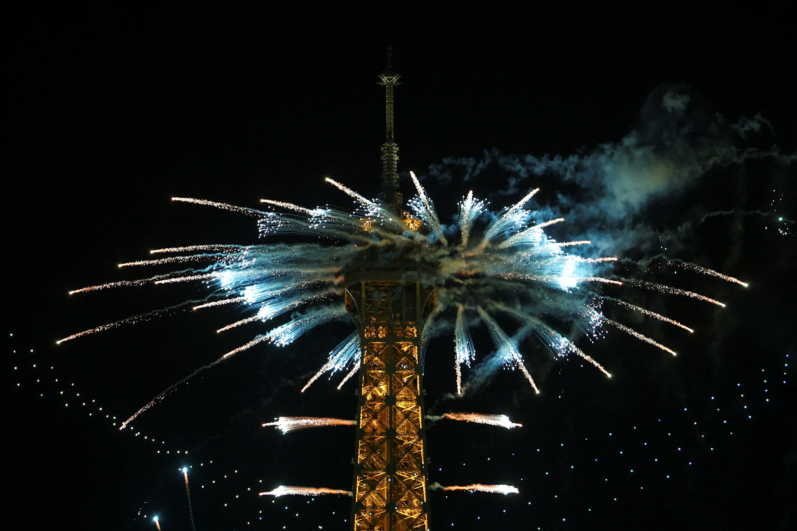Fireworks shoot off at the Eiffel Tower to mark Bastille Day celebrations in Paris, France, July 13, 2026. REUTERS