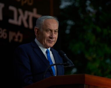 Israeli Prime Minister Benjamin Netanyahu speaks at the state memorial for Ze'ev Jabotinsky, at Mount Herzl Military Cemetery in Jerusalem, Tuesday, July 14, 2026.