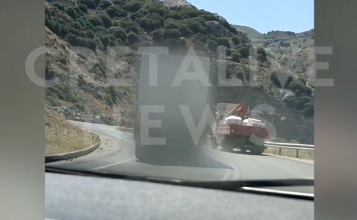 Ηράκλειο: Νταλίκα κάνει παράνομη προσπέραση πάνω σε στροφή - Δείτε βίντεο