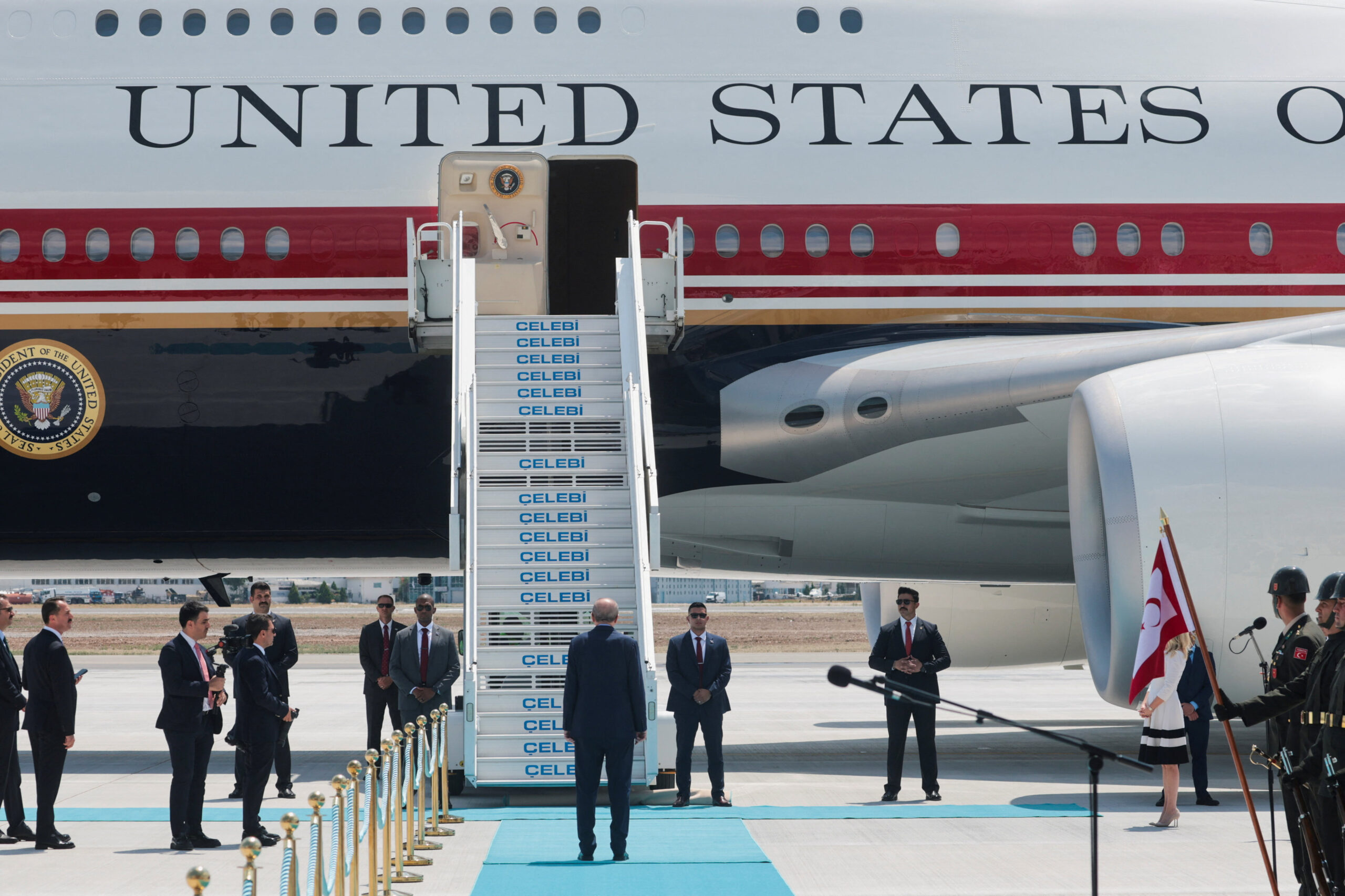 U.S. President Trump arrives in Turkey for the NATO summit Turkish President Tayyip Erdogan waits to greet U.S. President Donald Trump at Etimesgut Air Base, for his visit to a NATO summit, in Ankara, Turkey, July 7, 2026. REUTERS/Jonathan Ernst