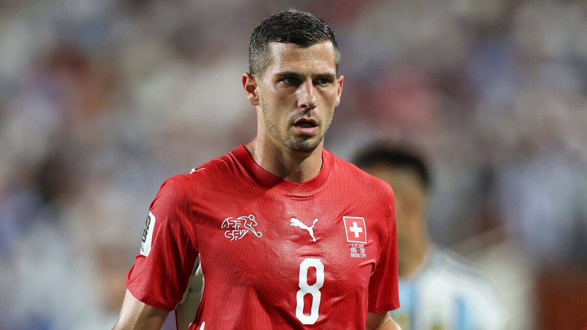 KANSAS CITY, MO - JULY 11: Remo Freuler #8 of Switzerland in the second half of the FIFA World Cup 2026 Quarterfinal match between Argentina and Switzerland on July 11, 2026 at Kansas City Stadium in Kansas City, MO. (Photo by Scott Winters