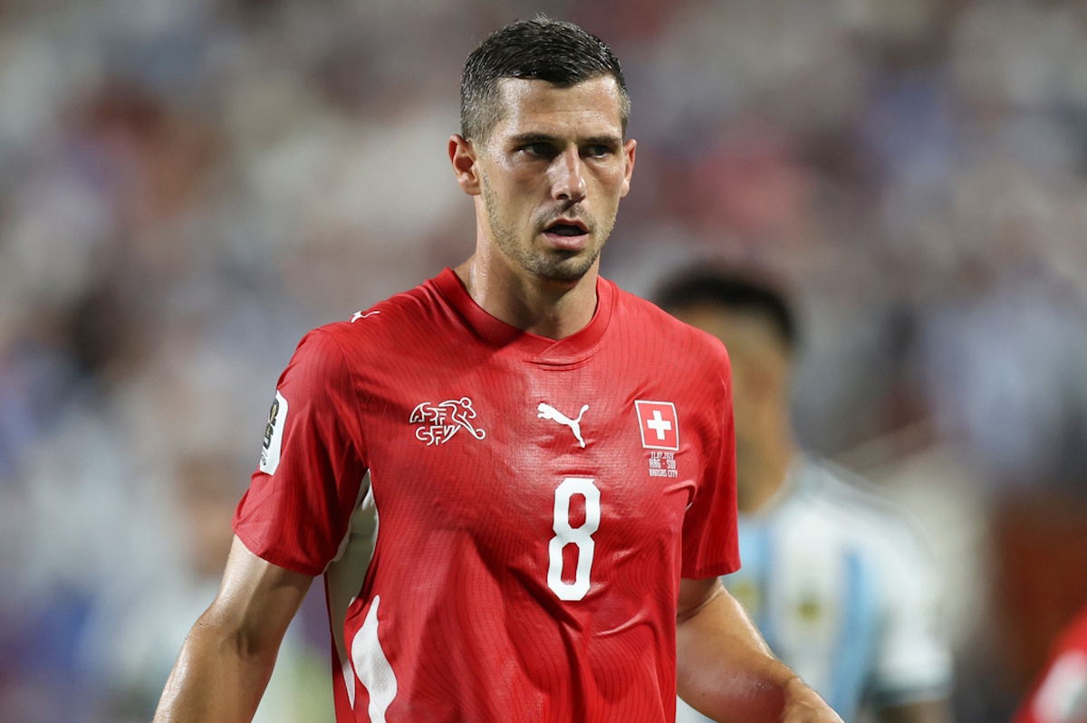 KANSAS CITY, MO - JULY 11: Remo Freuler #8 of Switzerland in the second half of the FIFA World Cup 2026 Quarterfinal match between Argentina and Switzerland on July 11, 2026 at Kansas City Stadium in Kansas City, MO. (Photo by Scott Winters