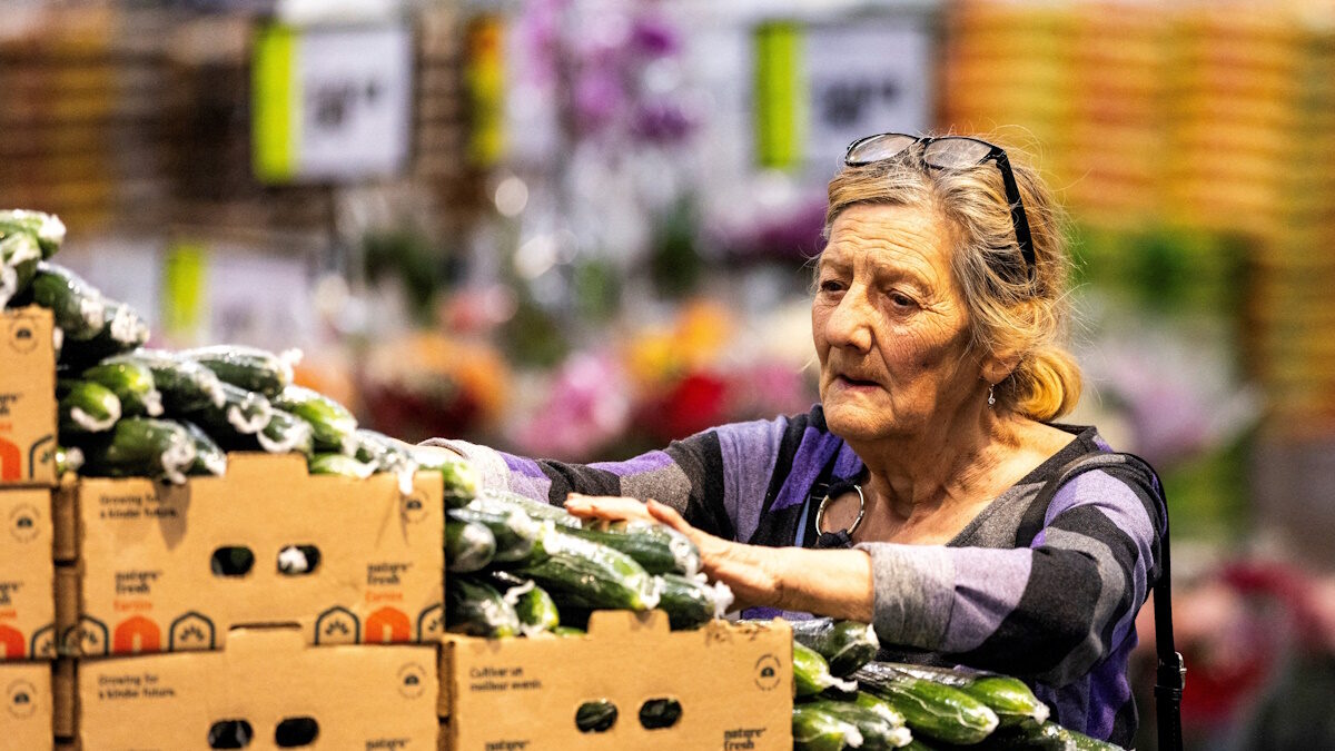 FILE PHOTO: A woman browses the produce section in Chalo FreshCo grocery store in Brampton, Ontario, Canada, June 5, 2026.