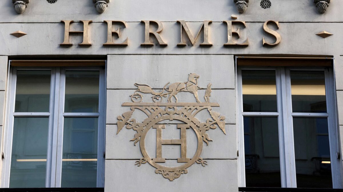 FILE PHOTO: A logo of fashion house Hermes is seen outside a shop in Paris, France.