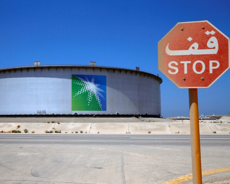 FILE PHOTO: An Aramco tank is seen at Saudi Aramco's Ras Tanura oil refinery and oil terminal in Saudi Arabia May 21, 2018.
