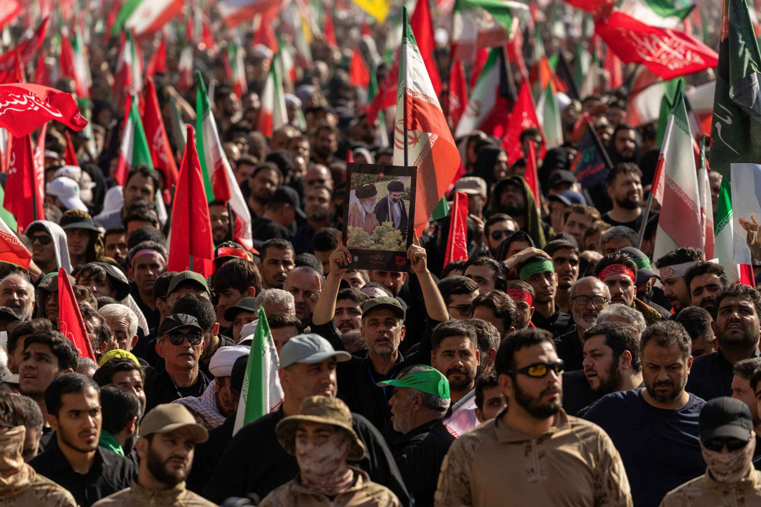 Mourners attend a prayer during a public farewell ceremony to pay their respects to late Supreme Leader Ayatollah Ali Khamenei, who was killed on February 28 in Israeli and U.S. airstrikes, at the Imam Khomeini Grand Mosalla, in Tehran, Iran, July 5, 2026. REUTERS