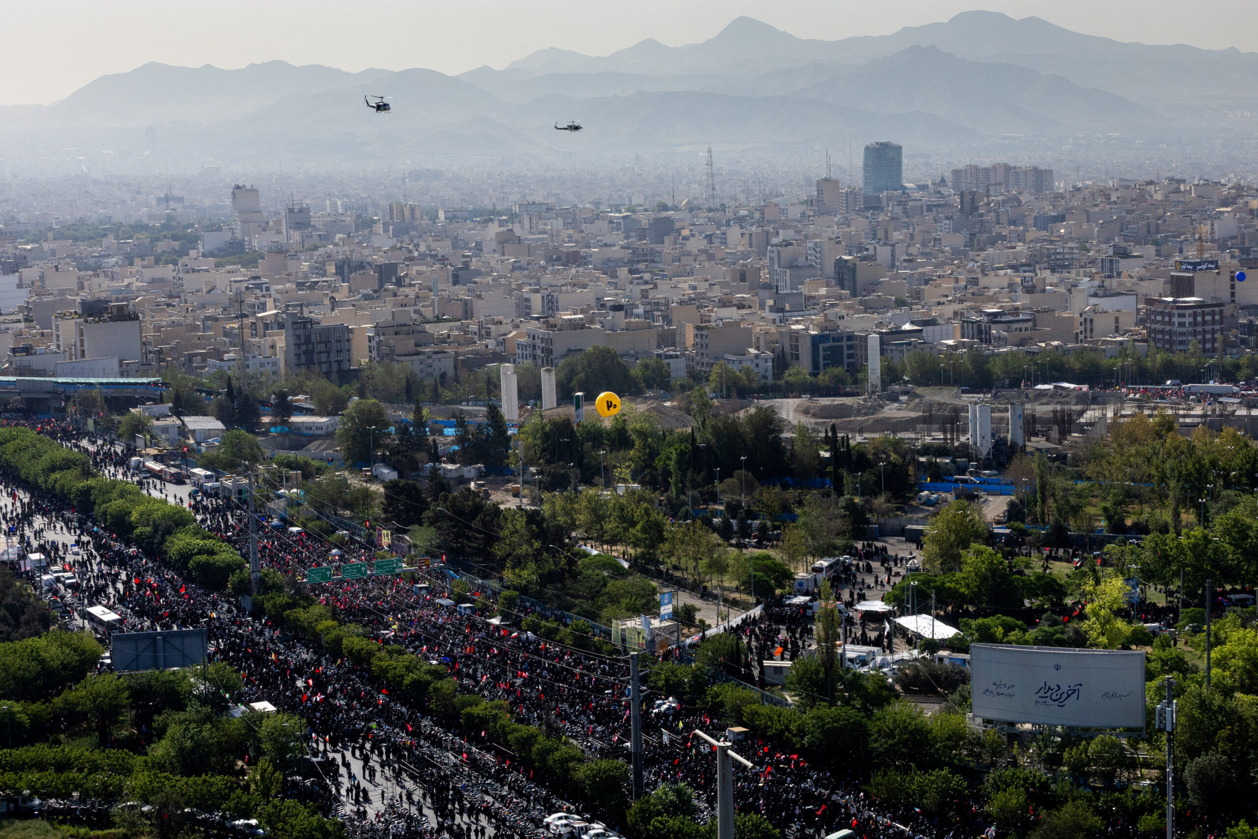 Mourners attend a prayer during a public farewell ceremony to pay their respects to late Supreme Leader Ayatollah Ali Khamenei, who was killed on February 28 in Israeli and U.S. airstrikes, at the Imam Khomeini Grand Mosalla, in Tehran, Iran, July 5, 2026. Hadi zand