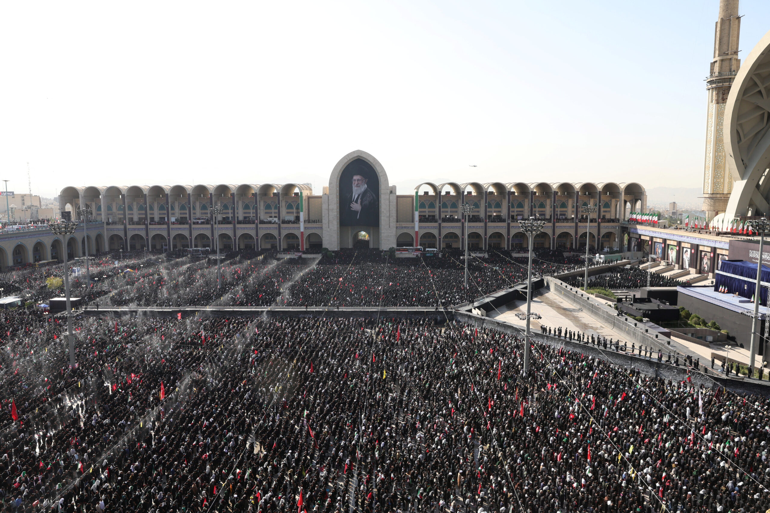 Mourners attend a prayer during a public farewell ceremony to pay their respects to late Supreme Leader Ayatollah Ali Khamenei, who was killed on February 28 in Israeli and U.S. airstrikes, at the Imam Khomeini Grand Mosalla, in Tehran, Iran, July 5, 2026. Alireza Masoumi