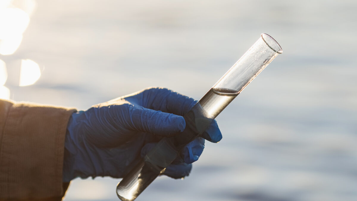 Analysis of water in river. Test tube
