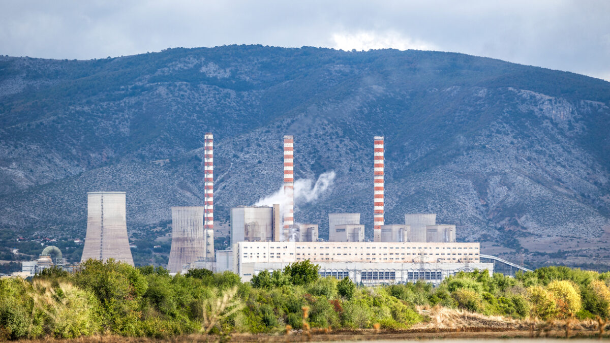 Agios or Saint Dimitrios Power Station or lignite power plant, near Kozani and Ellispontos village, Greece, main coal mining area of Greece, fossil fuel, environmental pollution and climate change.