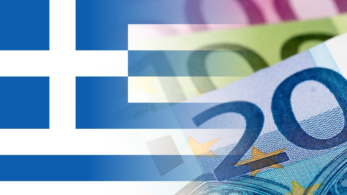 greece flag with euro banknotes mixed image