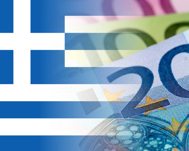 greece flag with euro banknotes mixed image