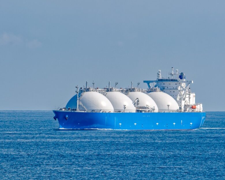 Liquefied natural gas (LNG) tanker is passing by Strait of Singapore