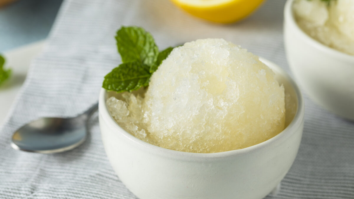 Homemade Yellow Lemon Italian Ice in a Bowl