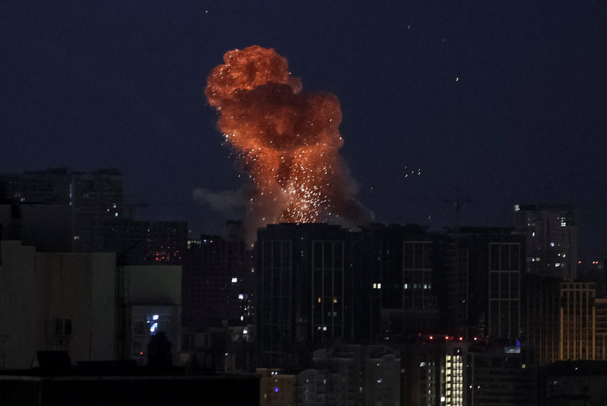 An explosion over the city during a Russian missile and drone strike, amid Russia's attack on Ukraine, in Kyiv, Ukraine July 6, 2026. REUTERS