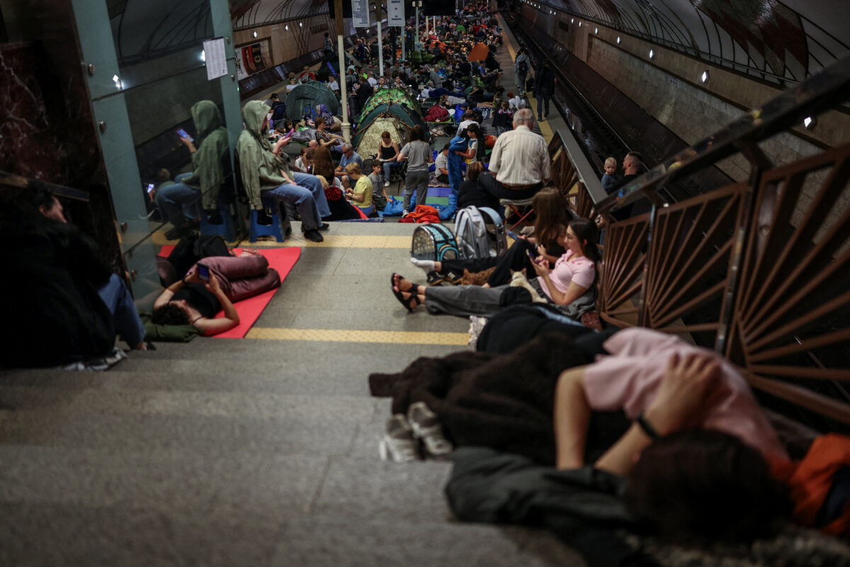 People take shelter inside a metro station during an overnight Russian missile and drone strike, amid Russia's attack on Ukraine, in Kyiv, Ukraine, July 1, 2026. REUTERS