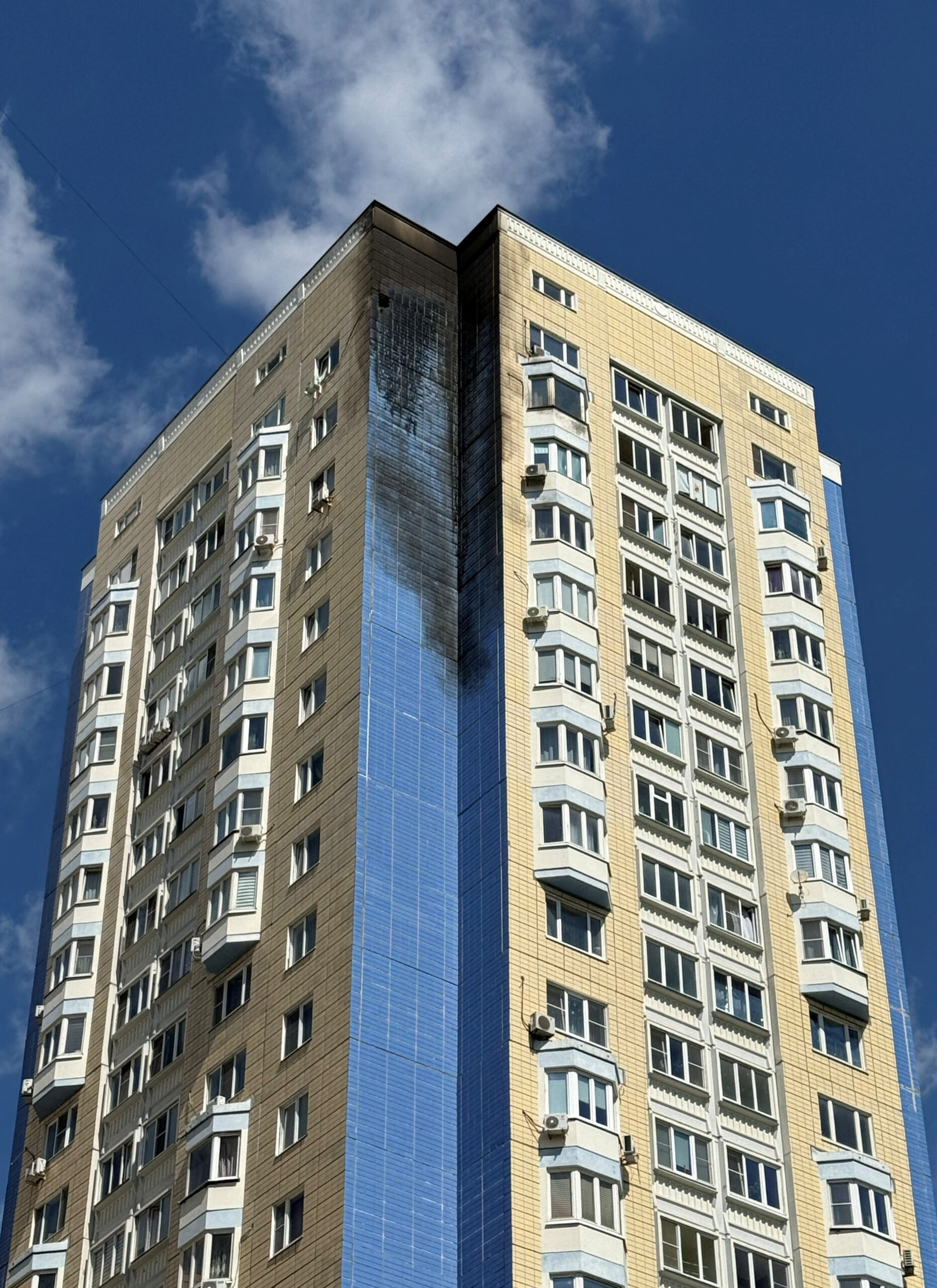 An apartment building damaged in a recent Ukrainian drone attack, according to local authorities, in the course of Russia-Ukraine conflict, in Domodedovo in the Moscow Region, Russia July 20, 2026. Picture taken with a mobile phone. REUTERS/Stringer