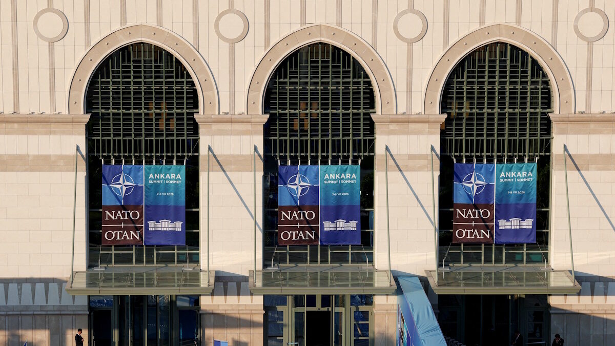 A view of the entrance to the venue where the NATO leaders' summit is due to take place, in Ankara, Turkey, July 6, 2026.