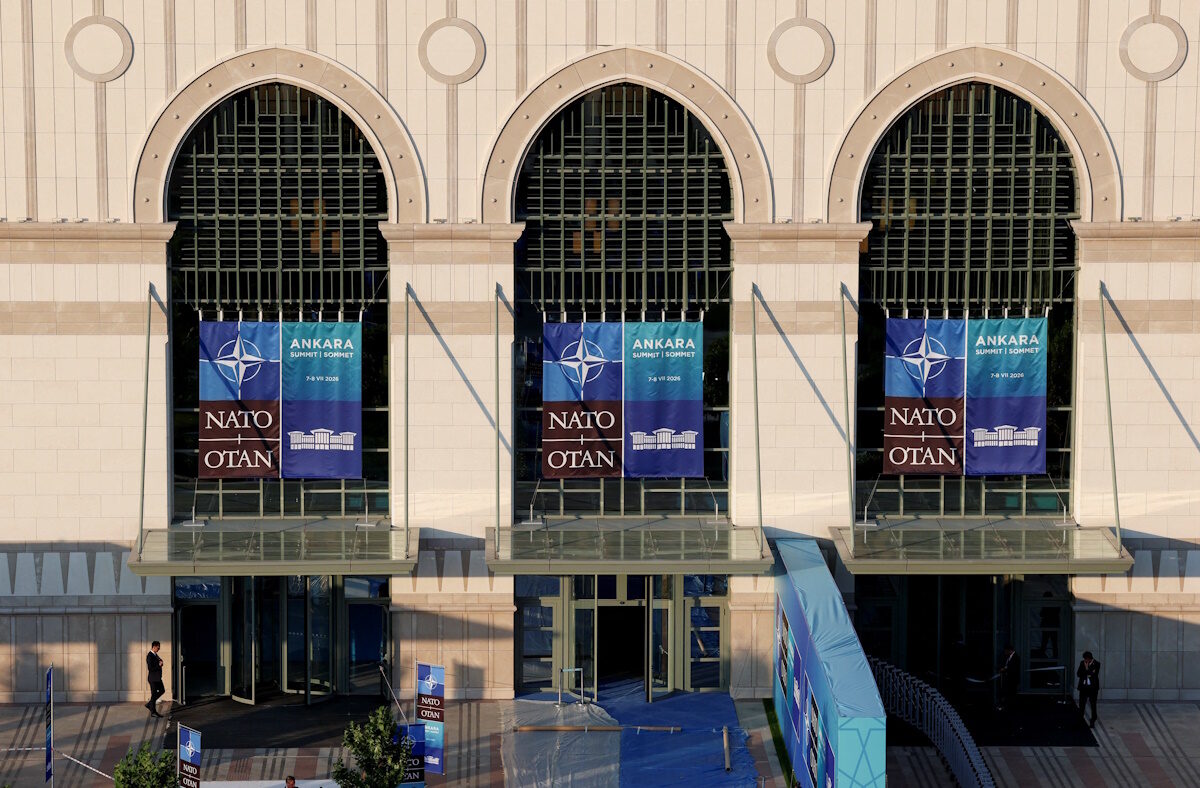 A view of the entrance to the venue where the NATO leaders' summit is due to take place, in Ankara, Turkey, July 6, 2026.