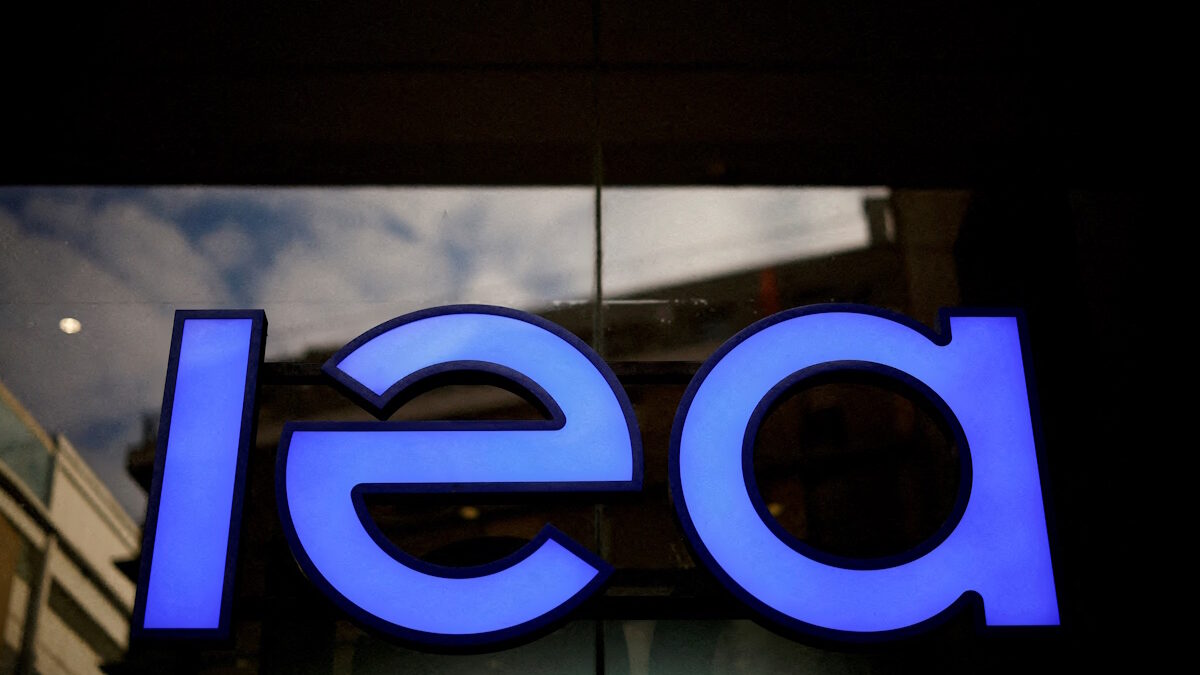 FILE PHOTO: A view of the logo of the International Energy Agency in Paris, France, December 15, 2023.