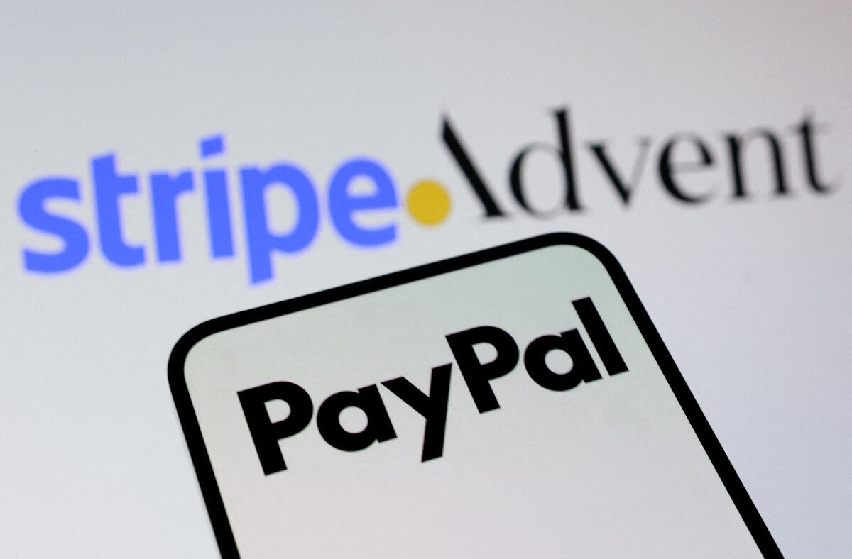 FILE PHOTO: PayPal, Stripe and Advent International logos are seen in this illustration taken July 15, 2026.