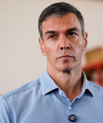 Spanish Prime Minister Pedro Sanchez holds a press conference with President of Andalusia Juanma Moreno (not pictured) at Advanced Operative Command Point, amid deadly wildfires affecting Almeria province, in Turre, Spain, July 13, 2026. REUTERS/Ana Beltran