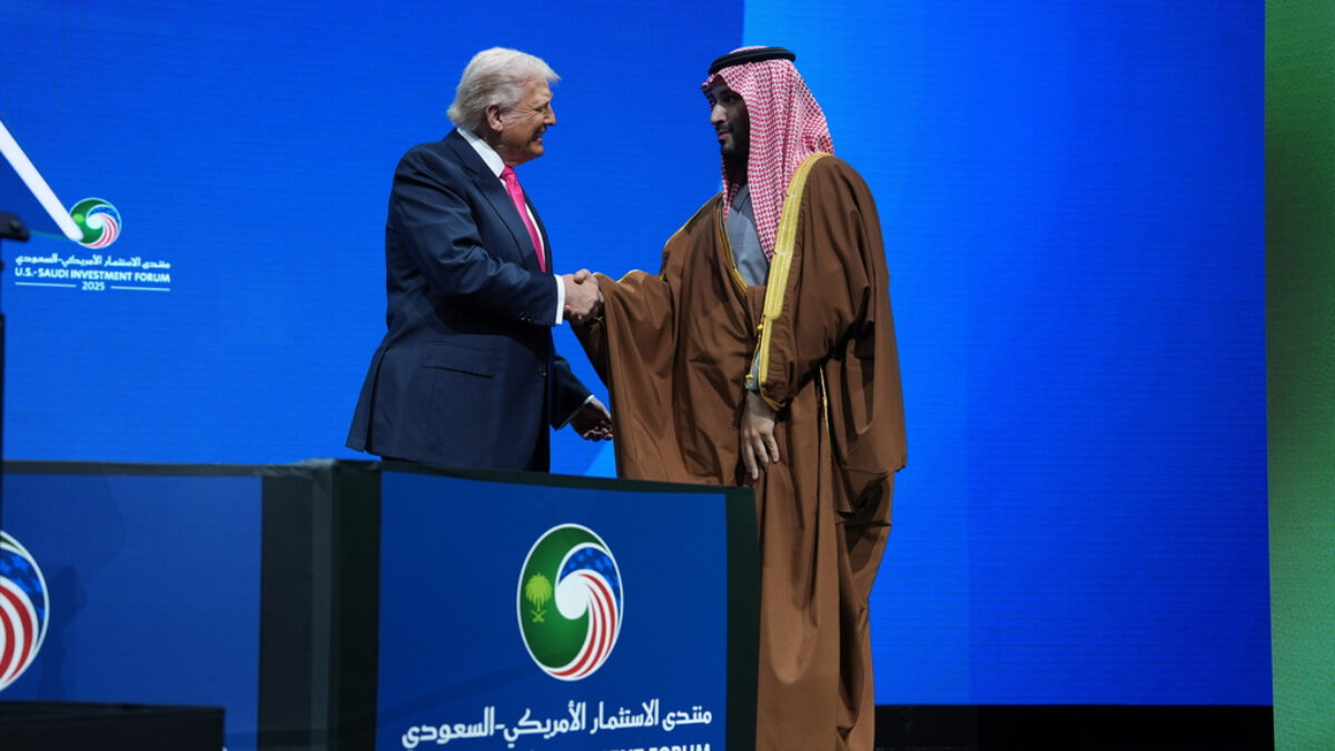 President Donald Trump speaks with Saudi Arabia's Crown Prince Mohammed bin Salman during the Saudi Investment Forum at the Kennedy Center, Wednesday, Nov. 19, 2025, in Washington.