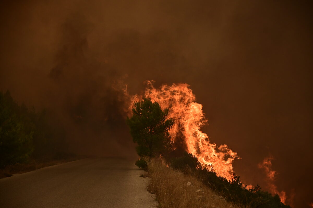 Εικόνα από τη φωτιά στην περιοχή της Δομβραίνας στην Βοιωτία