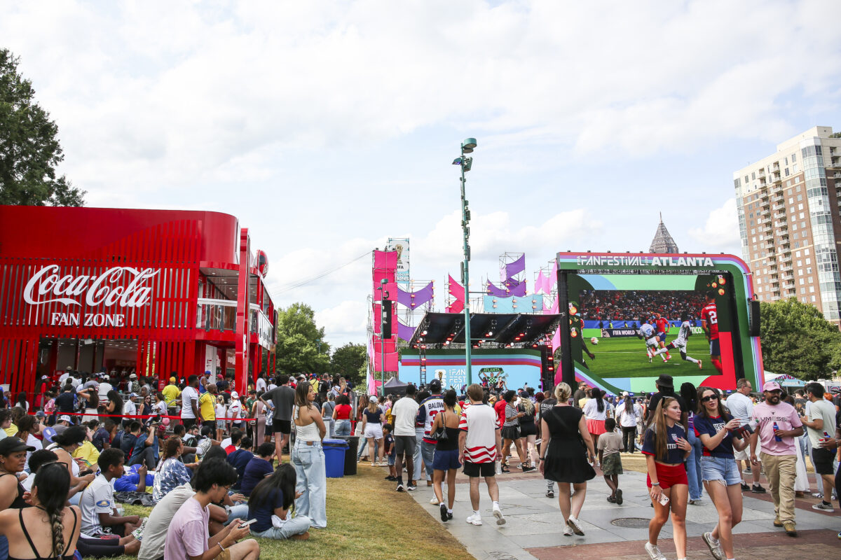 View of the Coca-Cola Fan Zone inside the FIFA Fan Festival at Centennial Olympic Park in Atlanta, Georgia on June 19, 2026.
