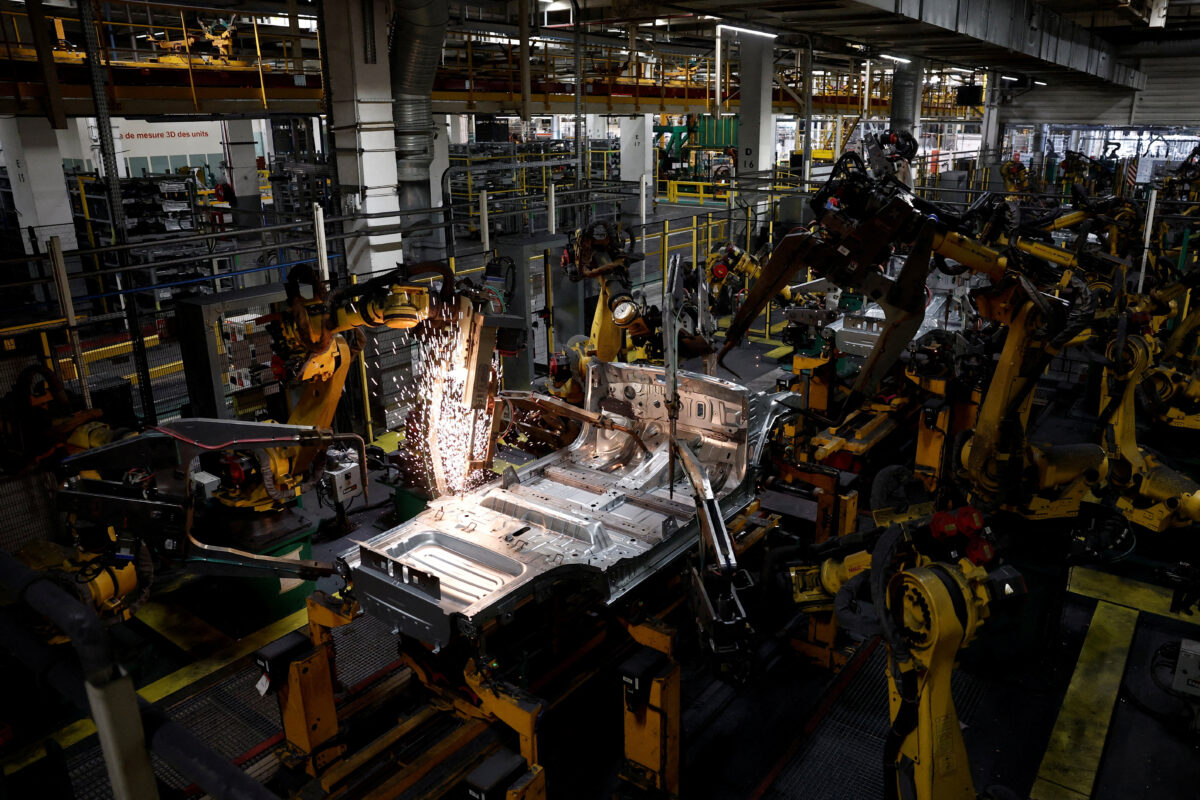View of the automotive assembly line for the electric Renault R5 E-Tech car at the Renault factory of the Ampere ElectriCity site in Douai, France, July 15, 2026.