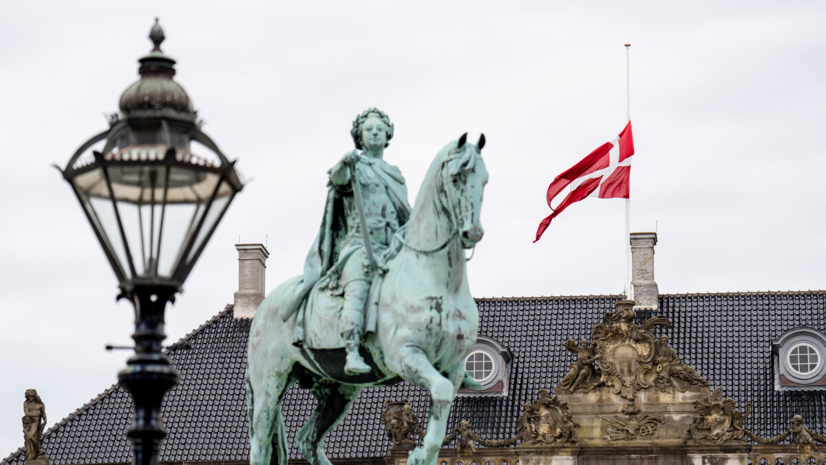 Danish flag flies at half-mast at Amalienborg Palace, following the death of Norway's King Harald, in Copenhagen, Denmark, August 28, 2026. King Harald passed away in Oslo on Friday. R