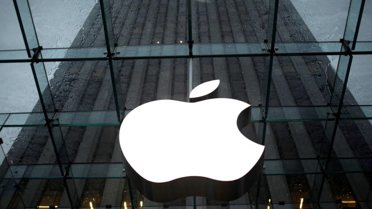 FILE PHOTO: The Apple Inc. logo is seen in the lobby of New York City's flagship Apple store