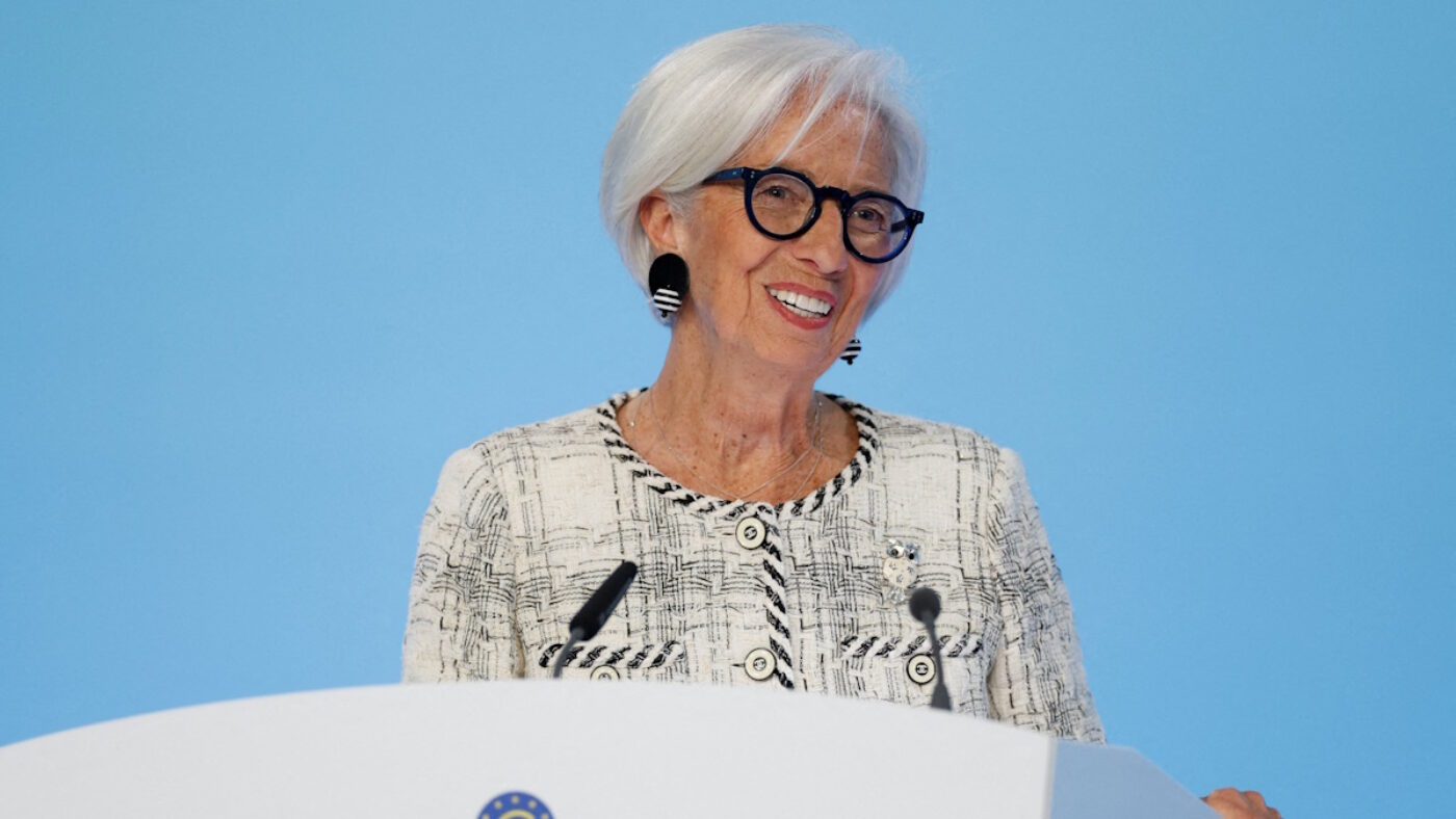 FILE PHOTO: European Central Bank (ECB) President Christine Lagarde speaks to reporters following the Governing Council's meeting, in Frankfurt, Germany, April 30, 2026.
