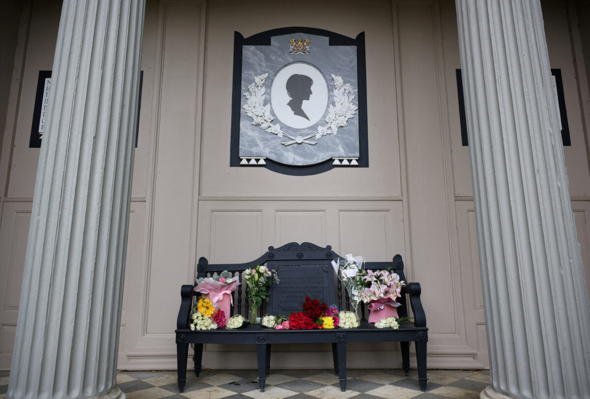 Floral tributes lay at the memorial to late Diana, Princess of Wales, at Althorp House, the Spencer family's ancestral home and Diana's childhood home, a day before the 29th anniversary of her death, near Northampton, Britain, August 30, 2026. REUTERS