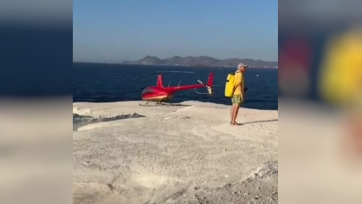 Μήλος: Μετέτρεψαν το Σαρακήνικο σε ελικοδρόμιο – «Πάρκαραν» το ελικόπτερο τους για να κάνουν μπάνιο