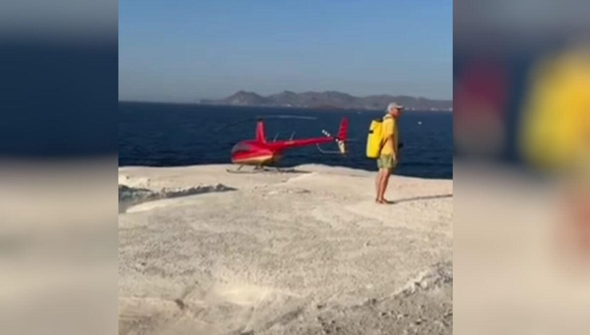 Μήλος: Μετέτρεψαν το Σαρακήνικο σε ελικοδρόμιο - «Πάρκαραν» το ελικόπτερο τους για να κάνουν μπάνιο