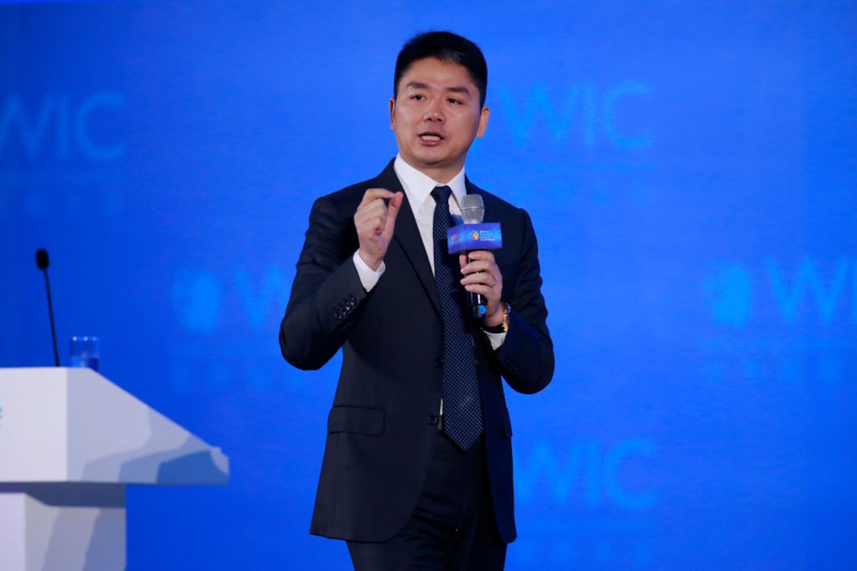 TIANJIN, CHINA - MAY 16: CEO of JD.com Richard Liu Qiangdong delivers a speech during the 2nd World Intelligence Congress (WIC 2018) at Tianjin Meijiang Convention and Exhibition Center on May 16, 2018 in Tianjin, China. The 2nd World Intelligence Congress (WIC 2018) centering on changes and opportunities brought by AI technologies will be held from May 16 to 18 in Tianjin.