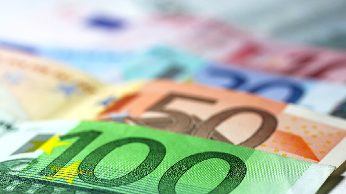 Full set of banknotes of euro isolated on white