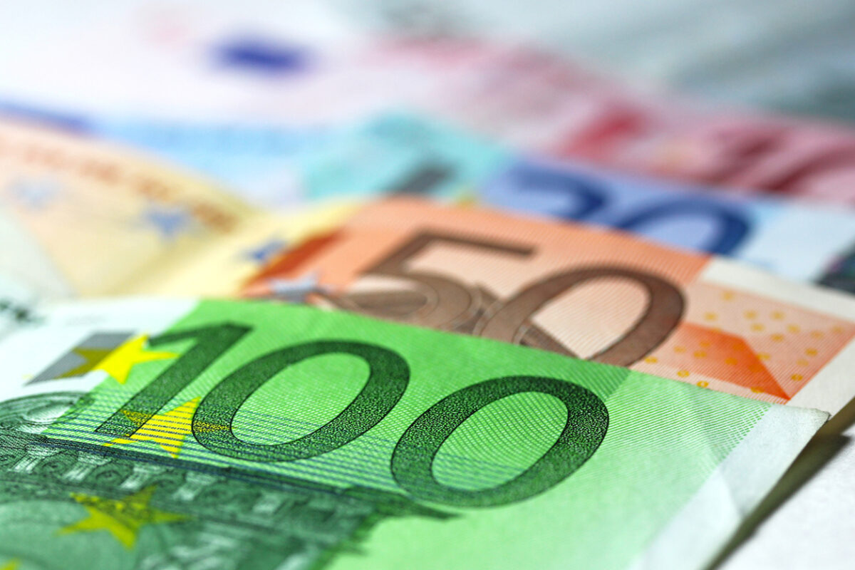 Full set of banknotes of euro isolated on white