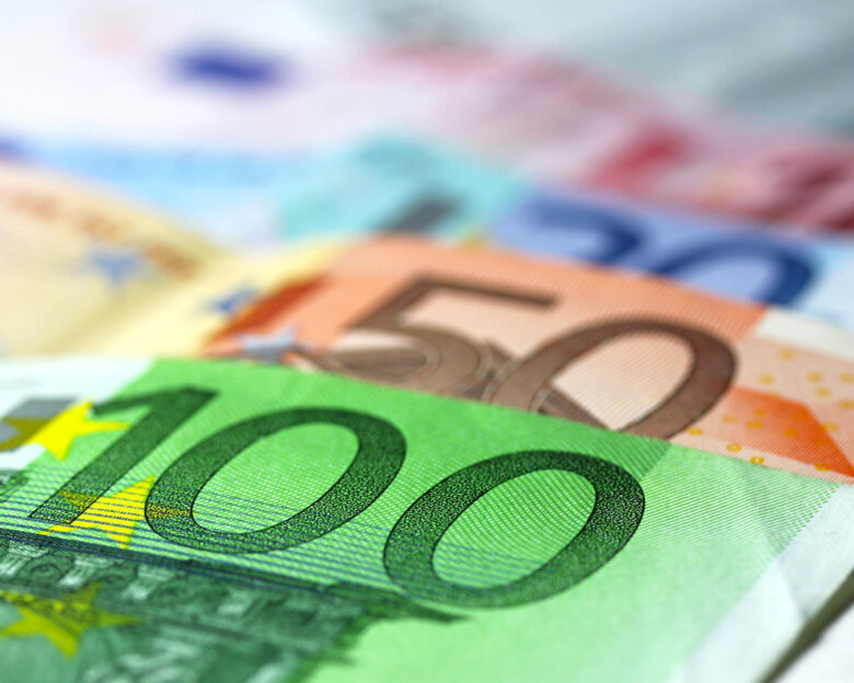 Full set of banknotes of euro isolated on white