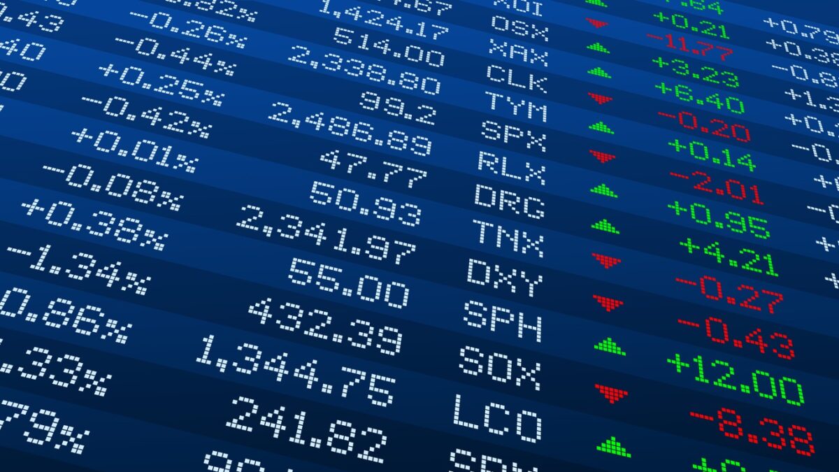 Display of Stock market quotes. Stock exchange board. Led digital display effect. Vector illustration.