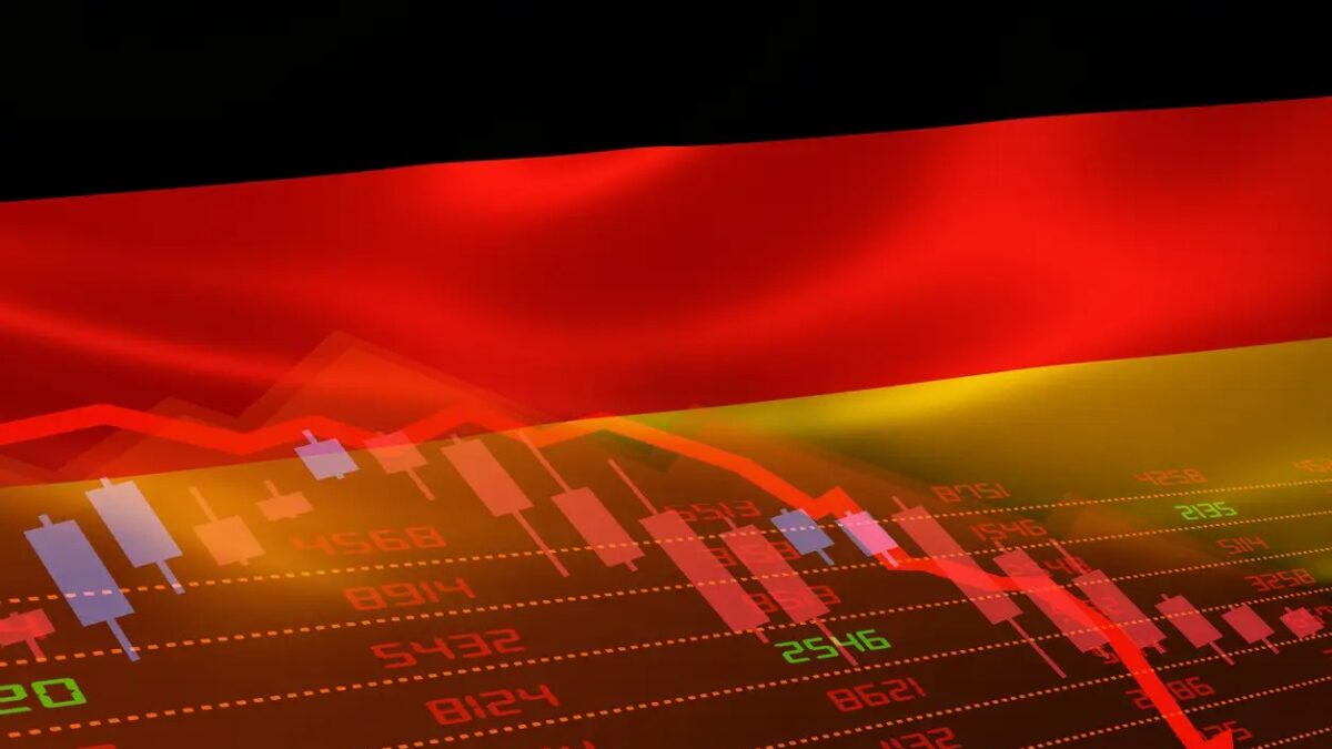 Germany Flag and Economic Downturn With Stock Exchange Market Indicators in Red