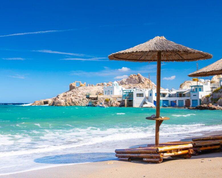 Beach and fishing village of Firapotamos on Milos island, Greece. High quality photo