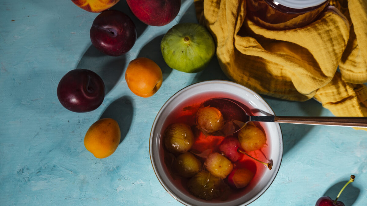 bowl of hosaf a turkish compote dessert of fresh fruits boiled in water with sugar
