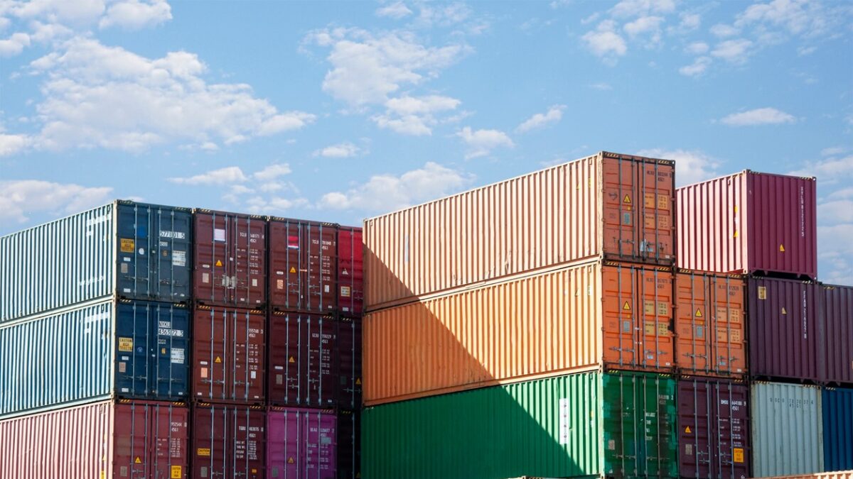 Cargo and shipping business. Container ship for import and export logistics. Logistic industry. blue sky copy space background