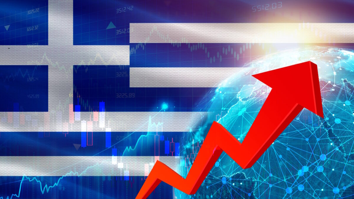 Global financial growth with Greece flag. Financial growth with Greece flag on economic background